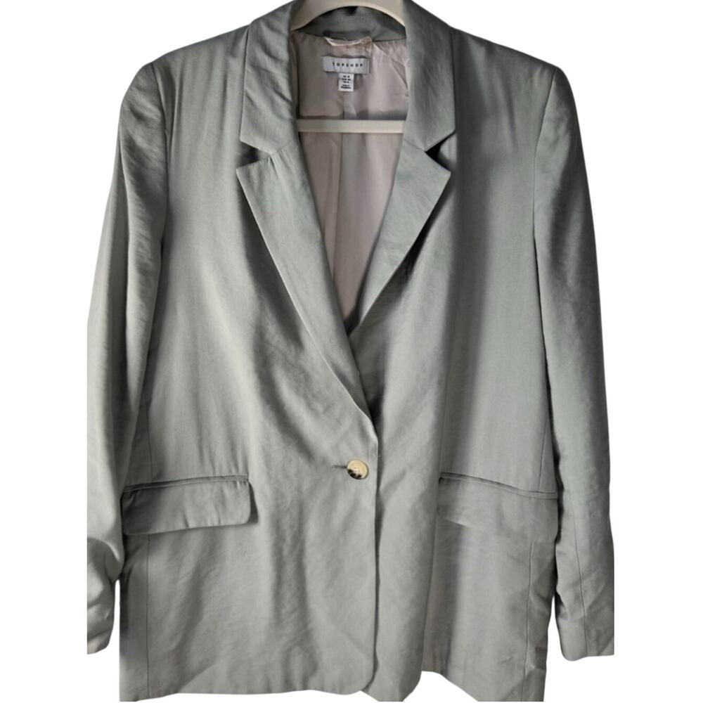 Topshop Single-Breasted Blazer Mint Green Oversized Relaxed Fully Lined Size 8